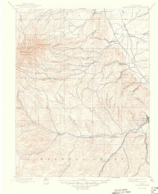 Historic 1897 Spanish Peaks Colorado 30'x30' Topo Map Image