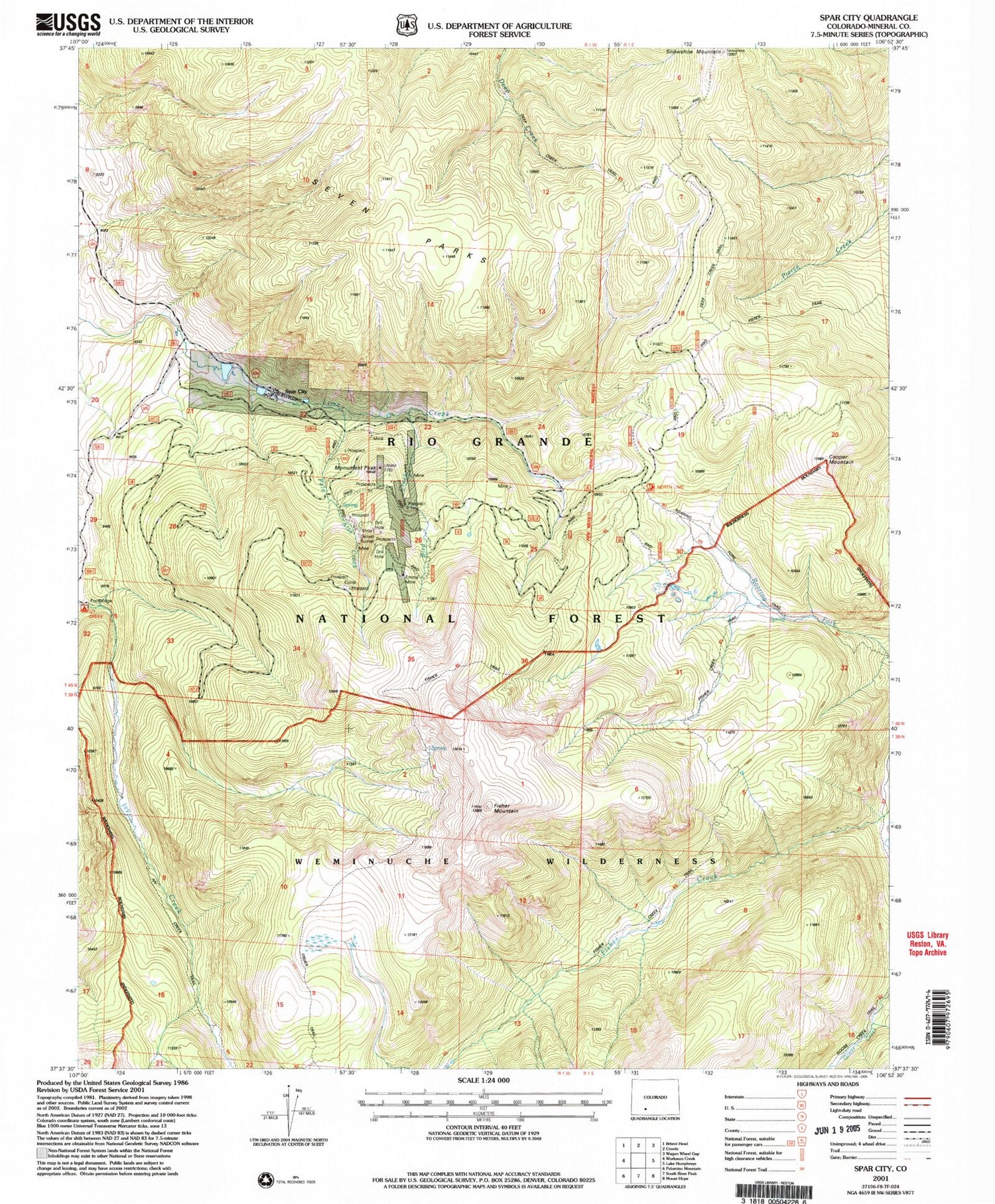 Classic USGS Spar City Colorado 7.5'x7.5' Topo Map Image