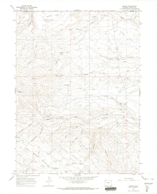 Classic USGS Sparks Colorado 7.5'x7.5' Topo Map Image