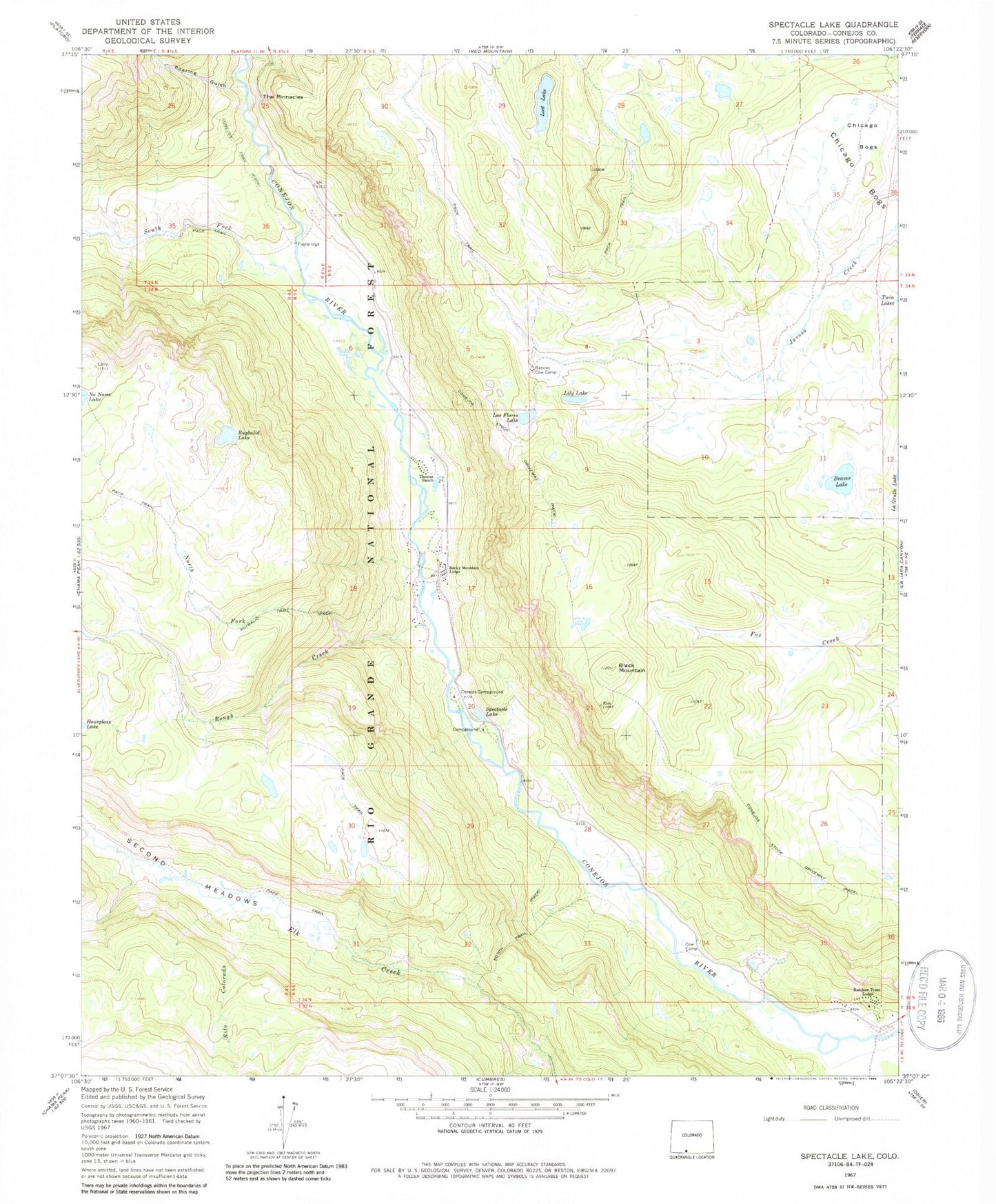 USGS Classic Spectacle Lake Colorado 7.5'x7.5' Topo Map Image