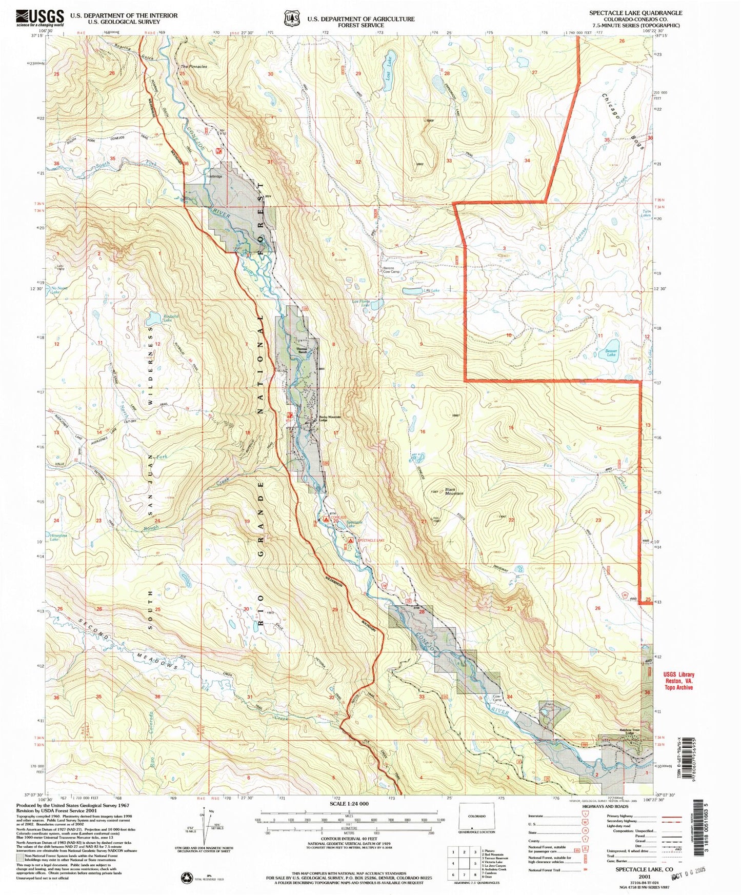 USGS Classic Spectacle Lake Colorado 7.5'x7.5' Topo Map Image