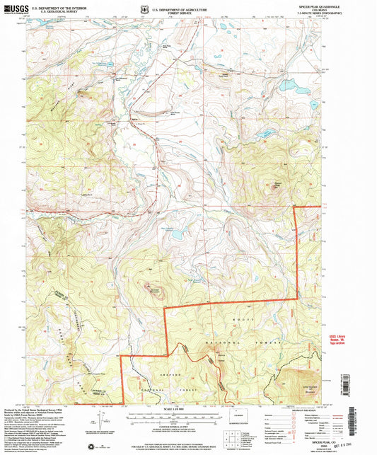 Classic USGS Spicer Peak Colorado 7.5'x7.5' Topo Map Image