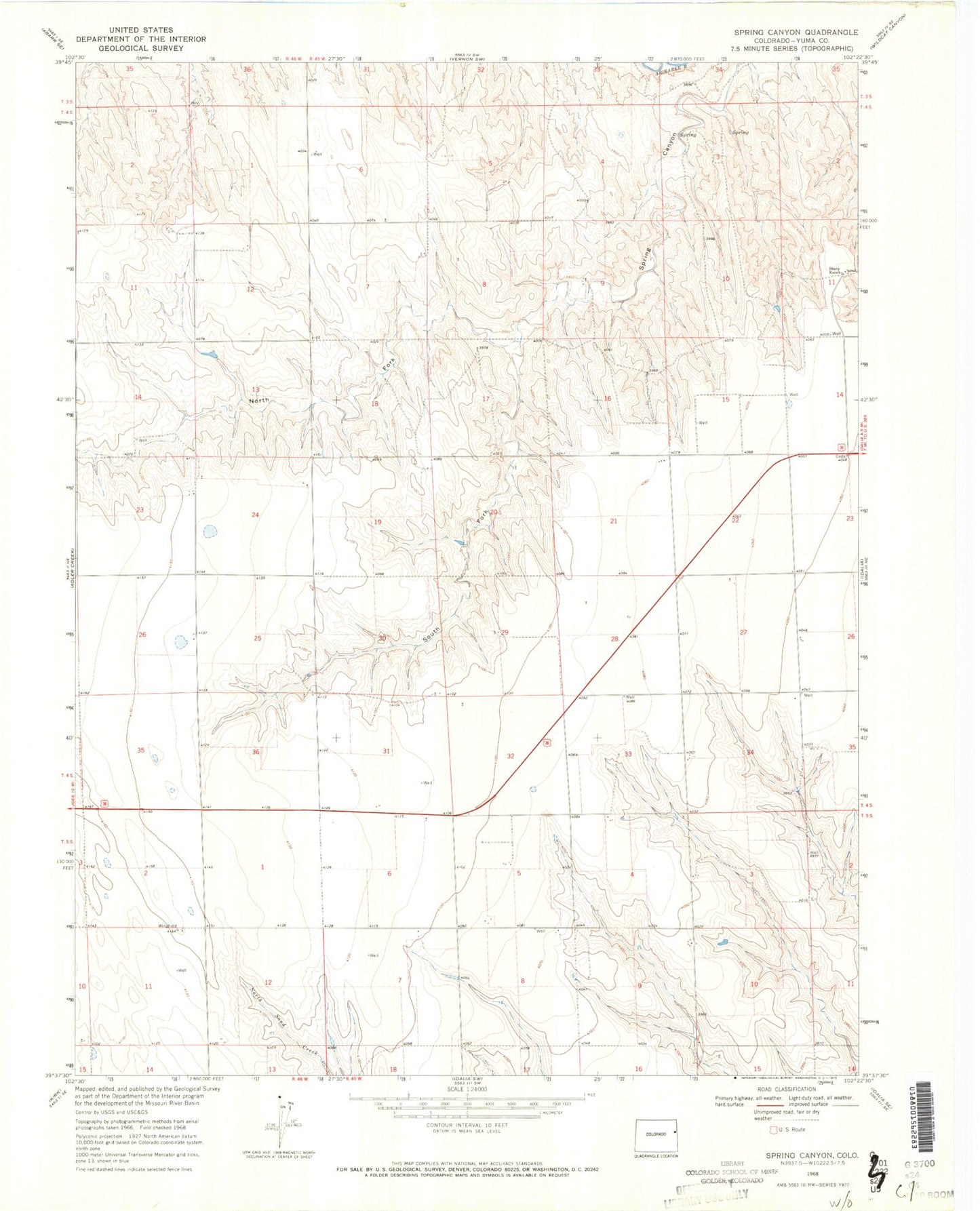 Classic USGS Spring Canyon Colorado 7.5'x7.5' Topo Map Image