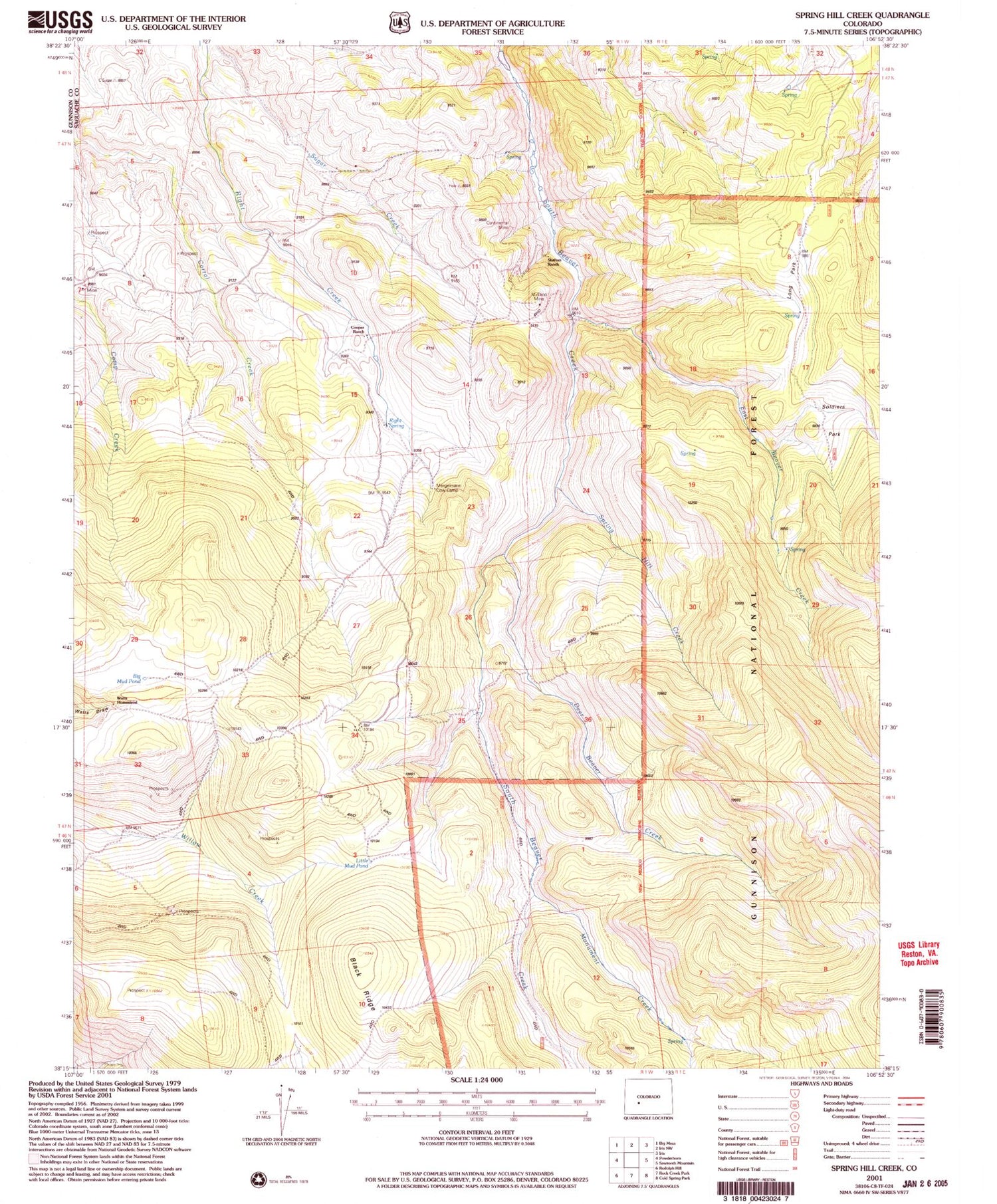 Classic USGS Spring Hill Creek Colorado 7.5'x7.5' Topo Map Image