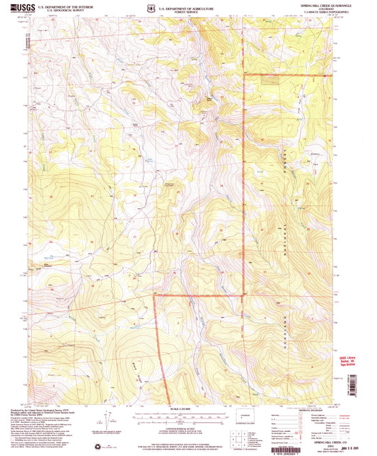 Classic USGS Spring Hill Creek Colorado 7.5'x7.5' Topo Map Image