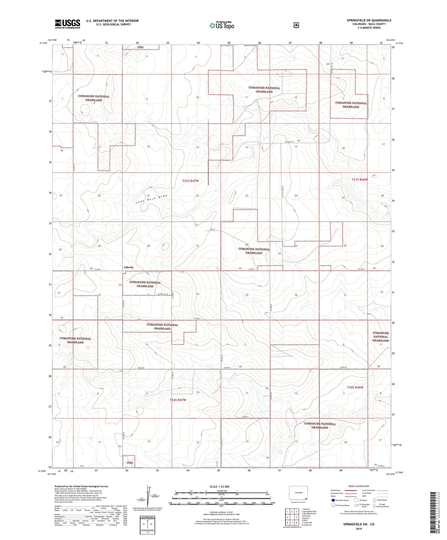 Springfield SW Colorado US Topo Map Image