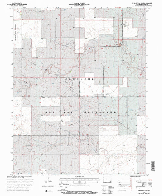 Classic USGS Springfield SW Colorado 7.5'x7.5' Topo Map Image
