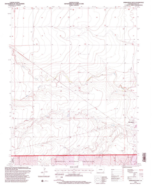 Classic USGS Springfield West Colorado 7.5'x7.5' Topo Map Image