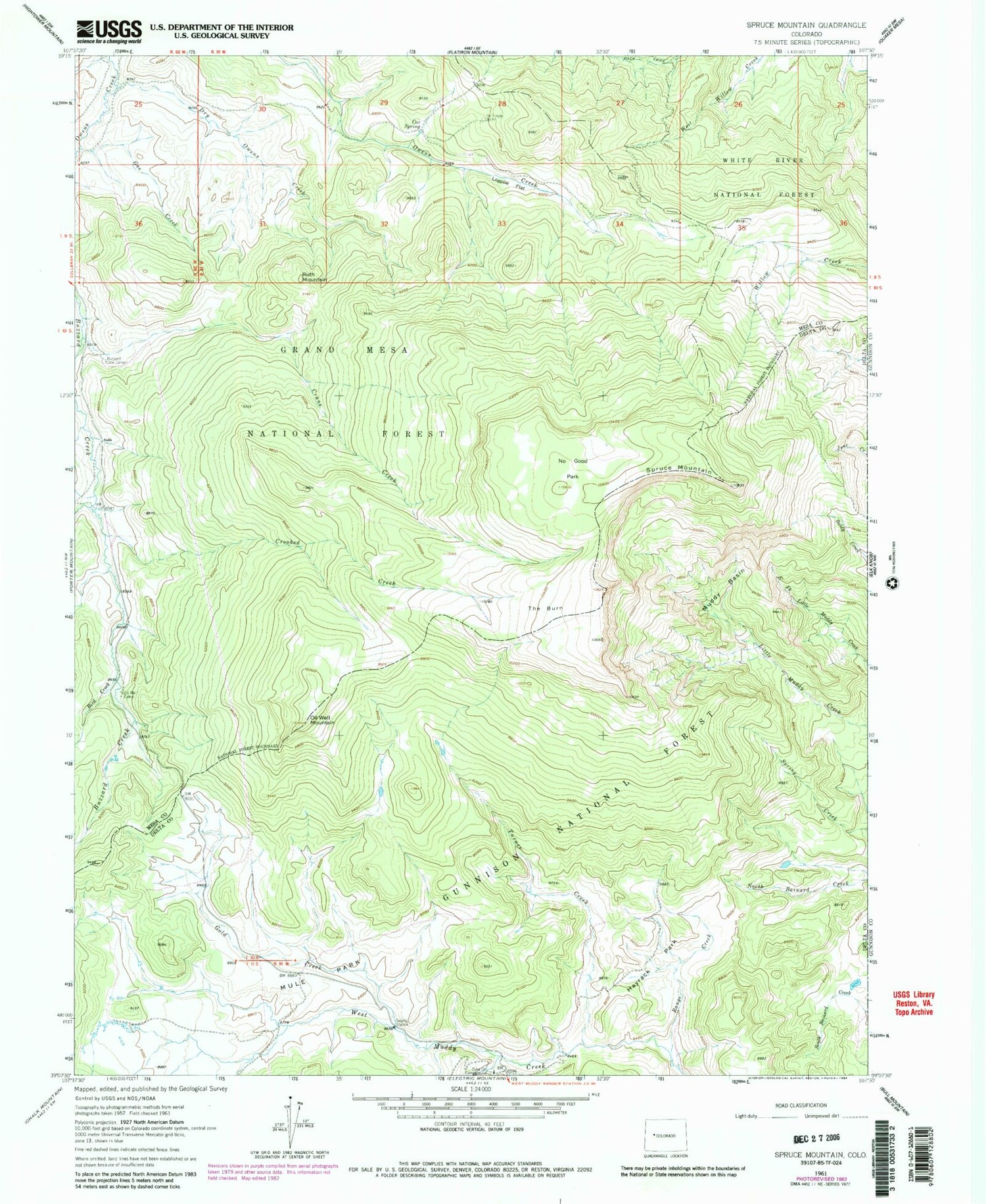 Classic USGS Spruce Mountain Colorado 7.5'x7.5' Topo Map Image