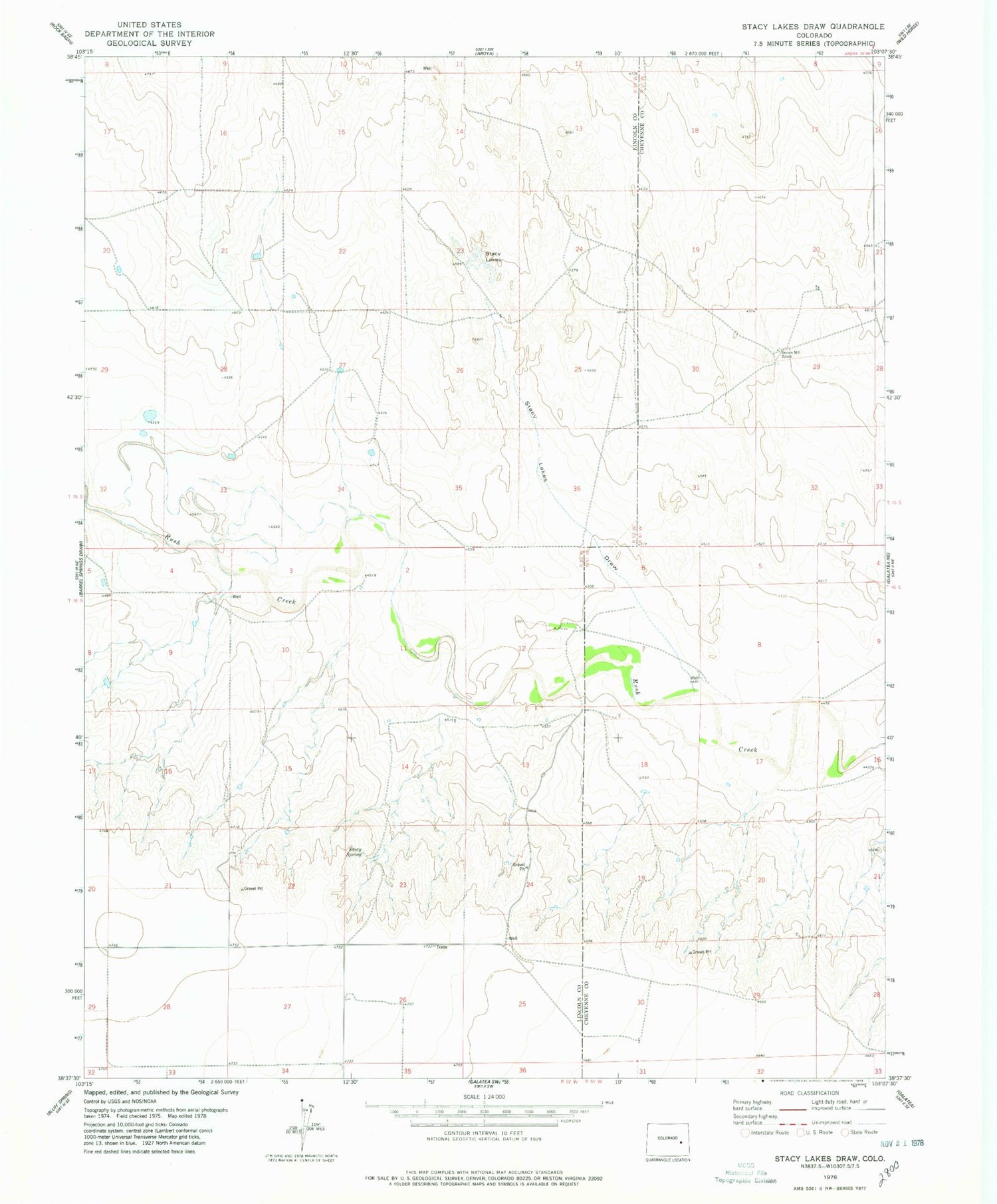 Classic USGS Stacy Lakes Draw Colorado 7.5'x7.5' Topo Map Image