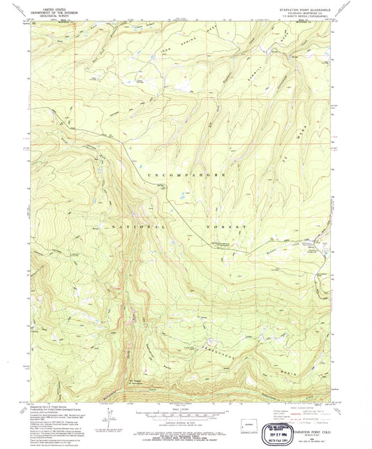 Classic USGS Starvation Point Colorado 7.5'x7.5' Topo Map Image
