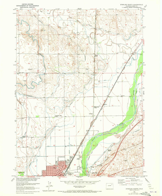 Classic USGS Sterling North Colorado 7.5'x7.5' Topo Map Image