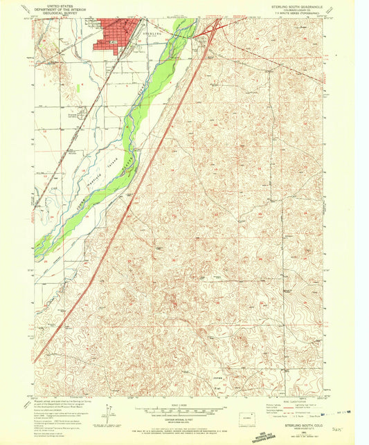 Classic USGS Sterling South Colorado 7.5'x7.5' Topo Map Image
