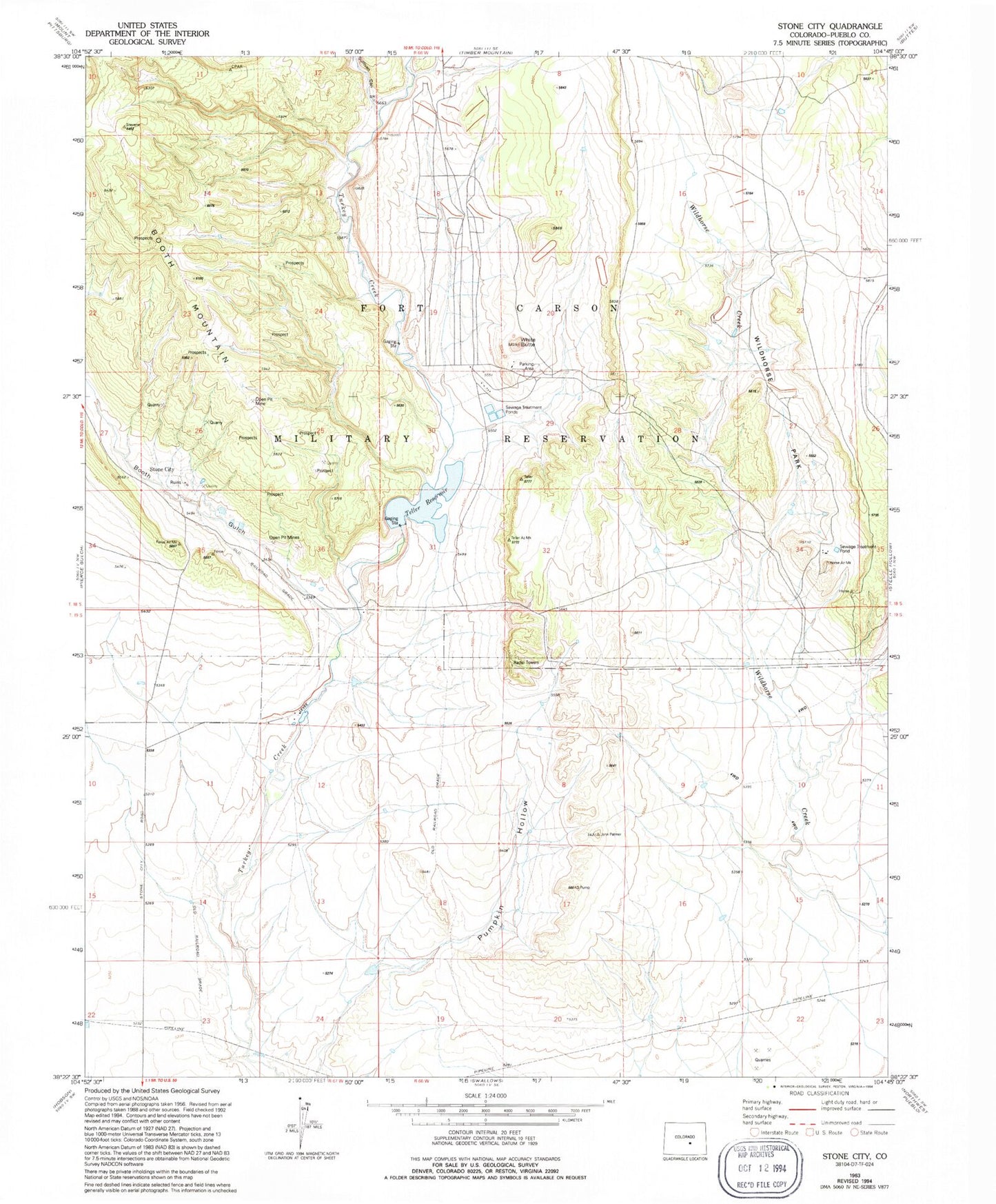 Classic USGS Stone City Colorado 7.5'x7.5' Topo Map Image