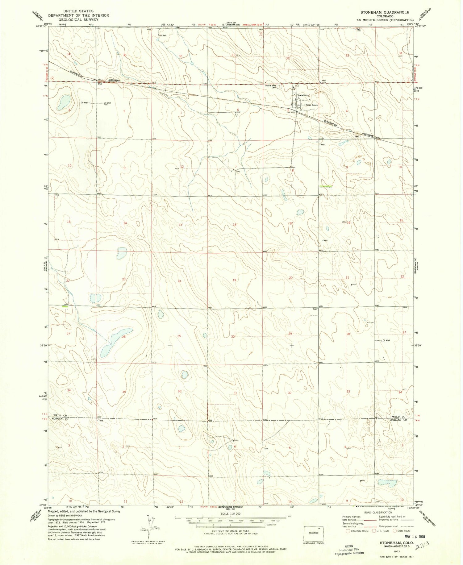 Classic USGS Stoneham Colorado 7.5'x7.5' Topo Map Image