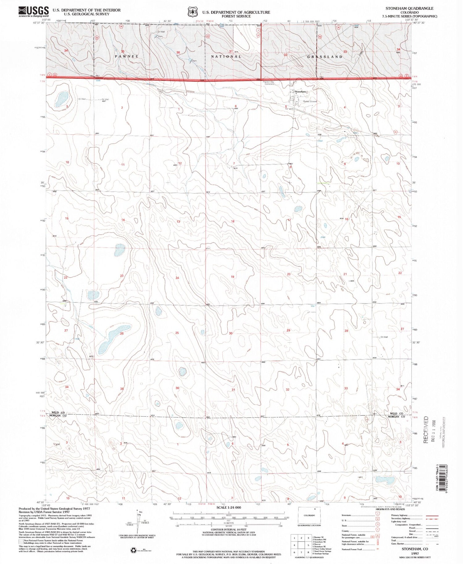 Classic USGS Stoneham Colorado 7.5'x7.5' Topo Map Image