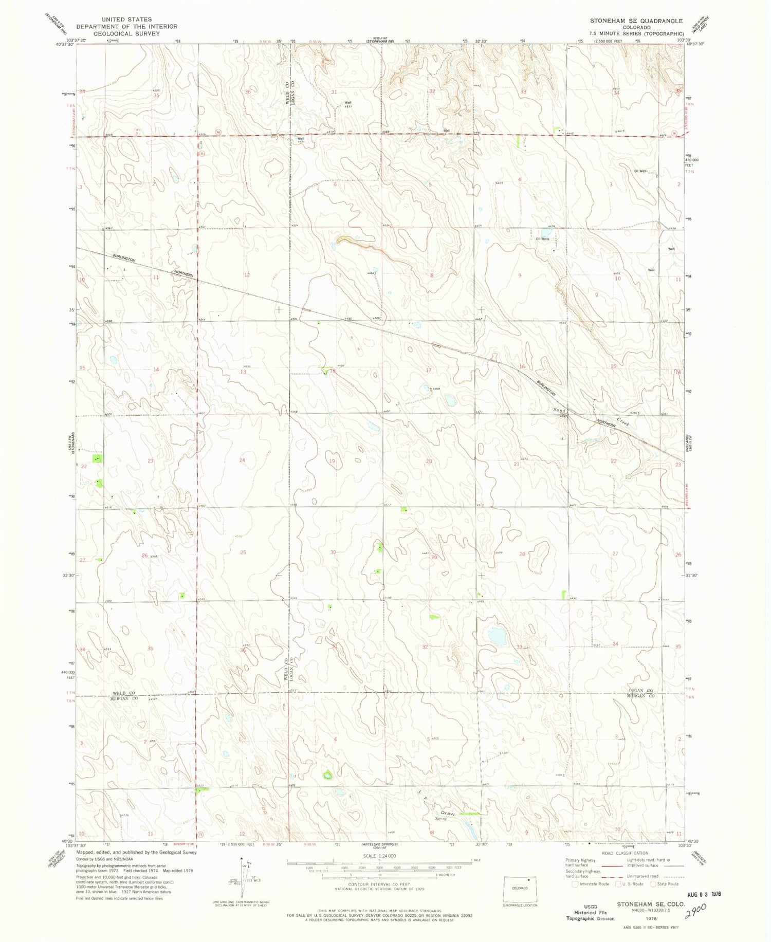 Classic USGS Stoneham SE Colorado 7.5'x7.5' Topo Map Image