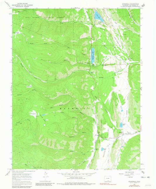 Classic USGS Stonewall Colorado 7.5'x7.5' Topo Map Image