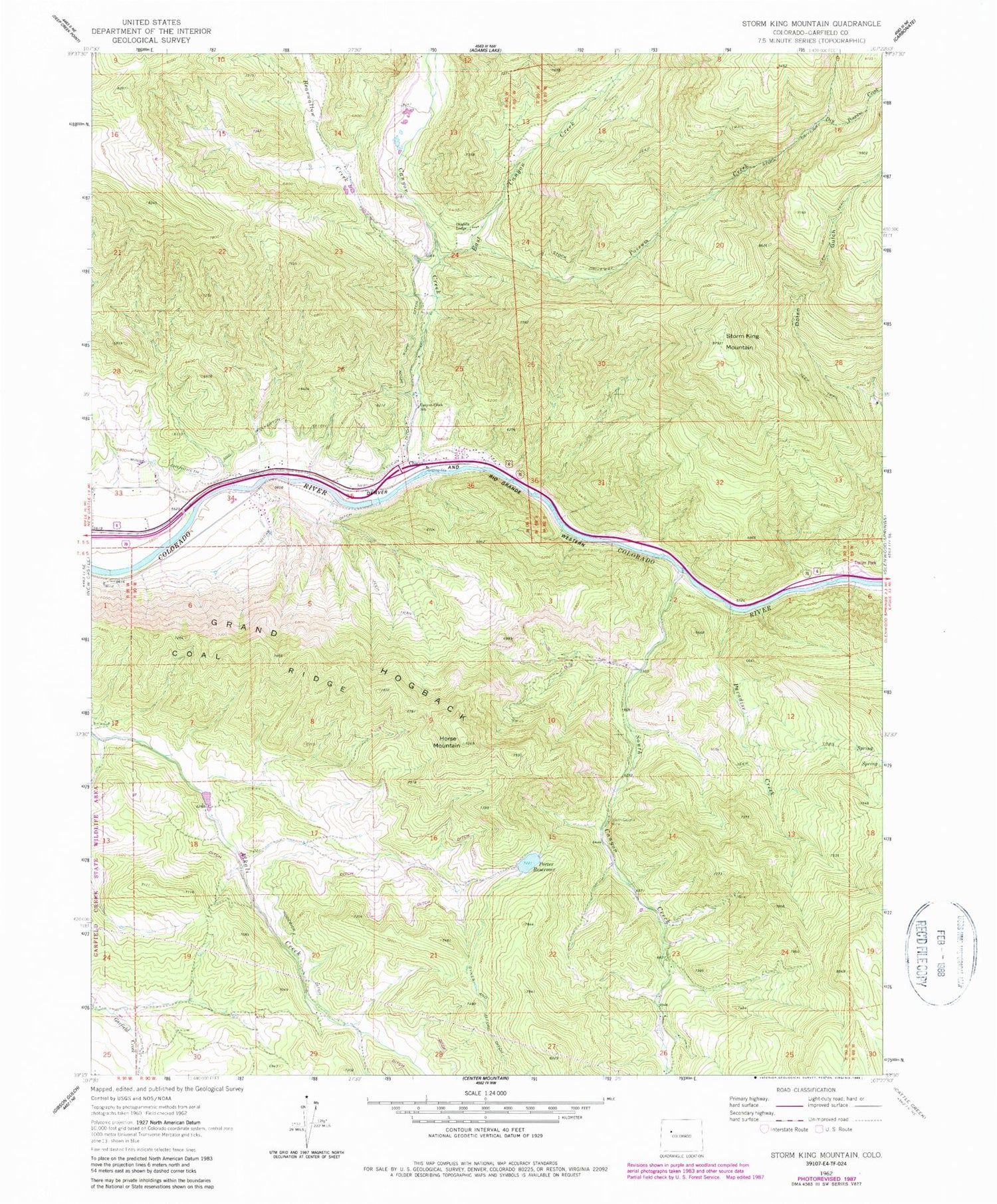 Classic USGS Storm King Mountain Colorado 7.5'x7.5' Topo Map Image