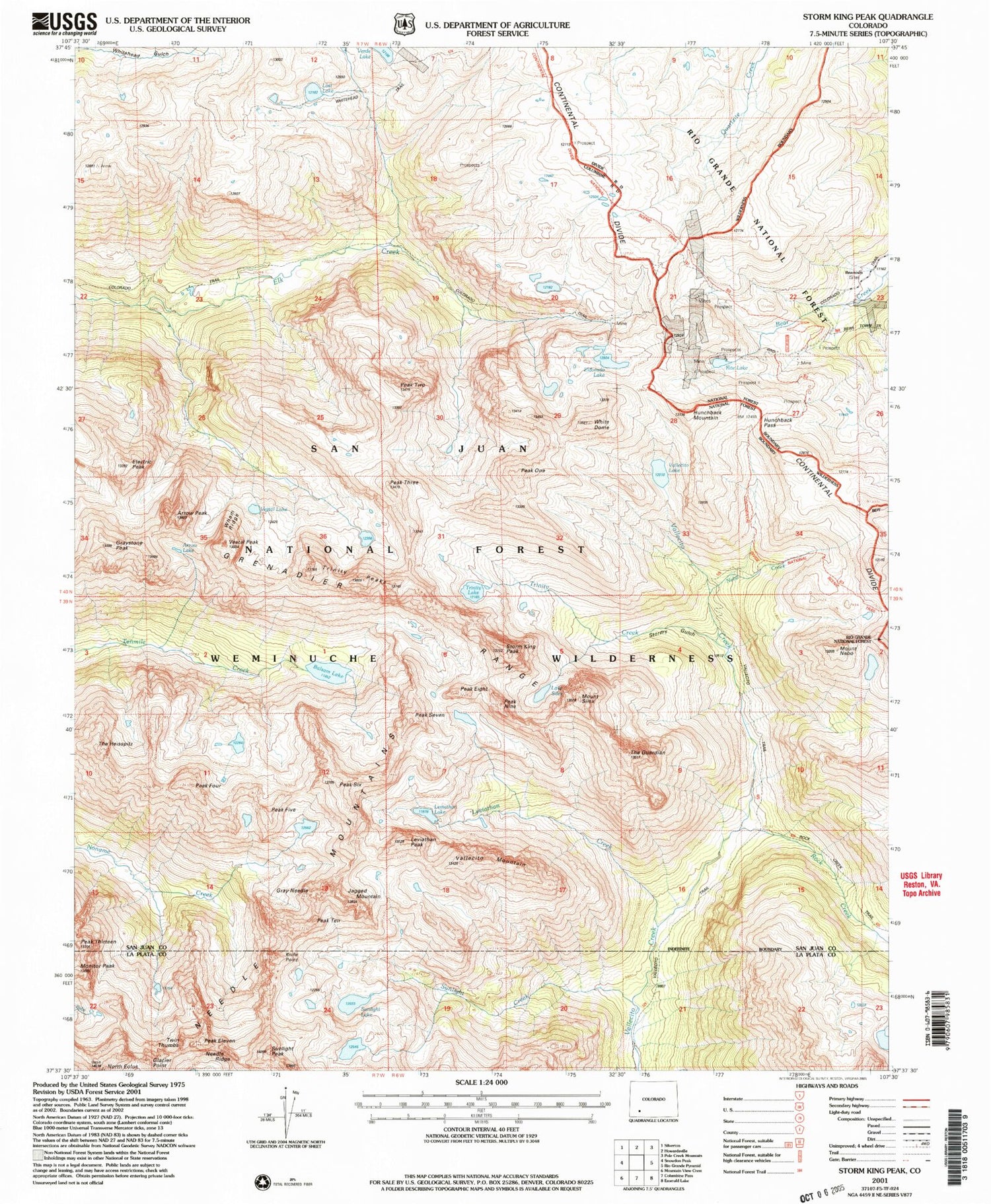 USGS Classic Storm King Peak Colorado 7.5'x7.5' Topo Map Image