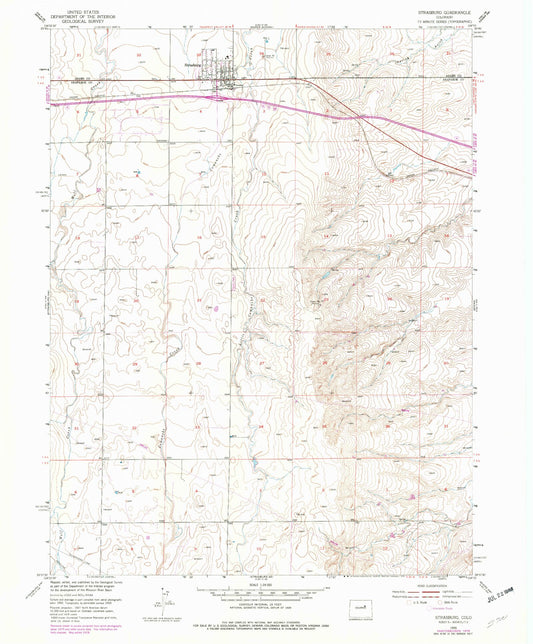 Classic USGS Strasburg Colorado 7.5'x7.5' Topo Map Image
