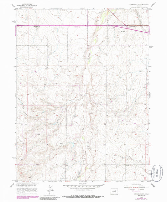 Classic USGS Strasburg NW Colorado 7.5'x7.5' Topo Map Image