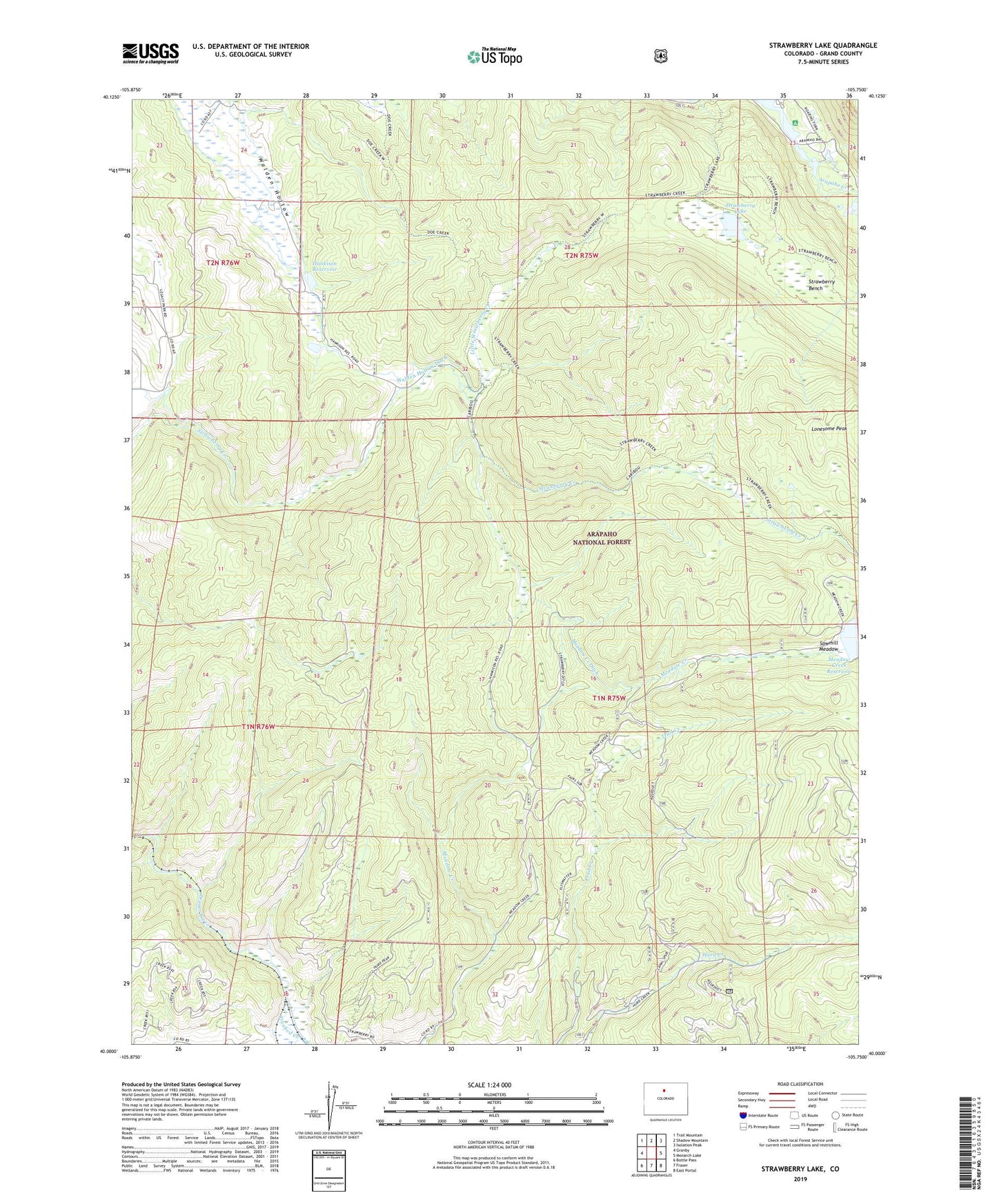 Strawberry Lake Colorado US Topo Map Image