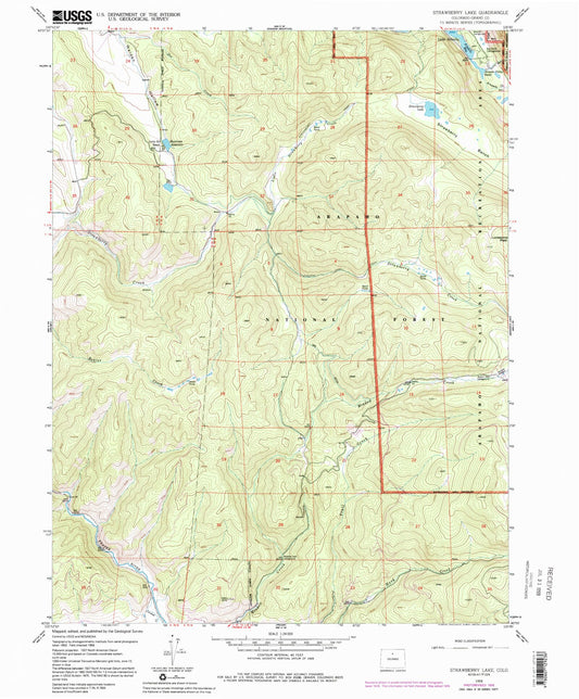Classic USGS Strawberry Lake Colorado 7.5'x7.5' Topo Map Image