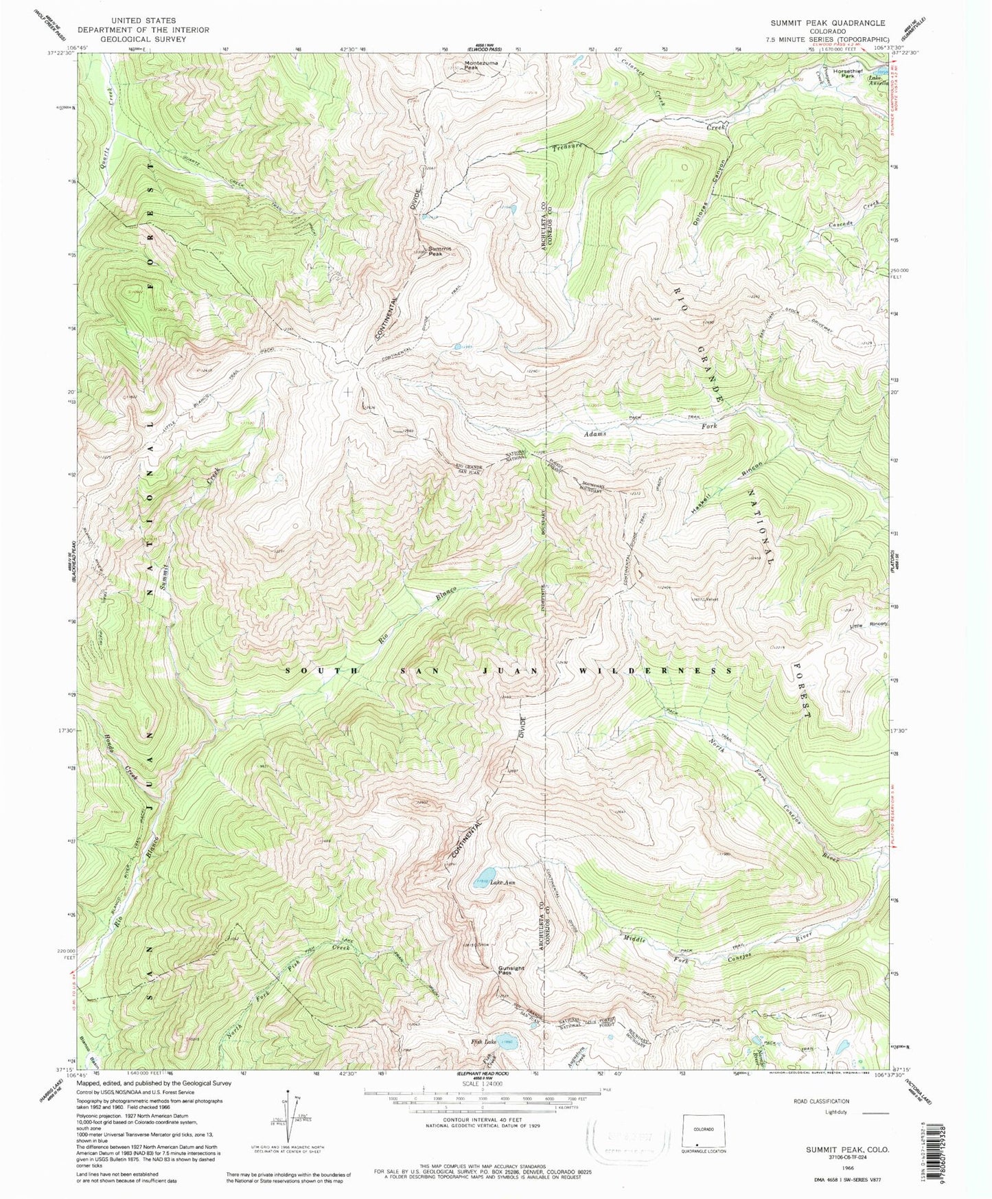 USGS Classic Summit Peak Colorado 7.5'x7.5' Topo Map Image