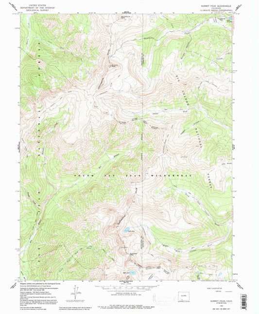 USGS Classic Summit Peak Colorado 7.5'x7.5' Topo Map Image