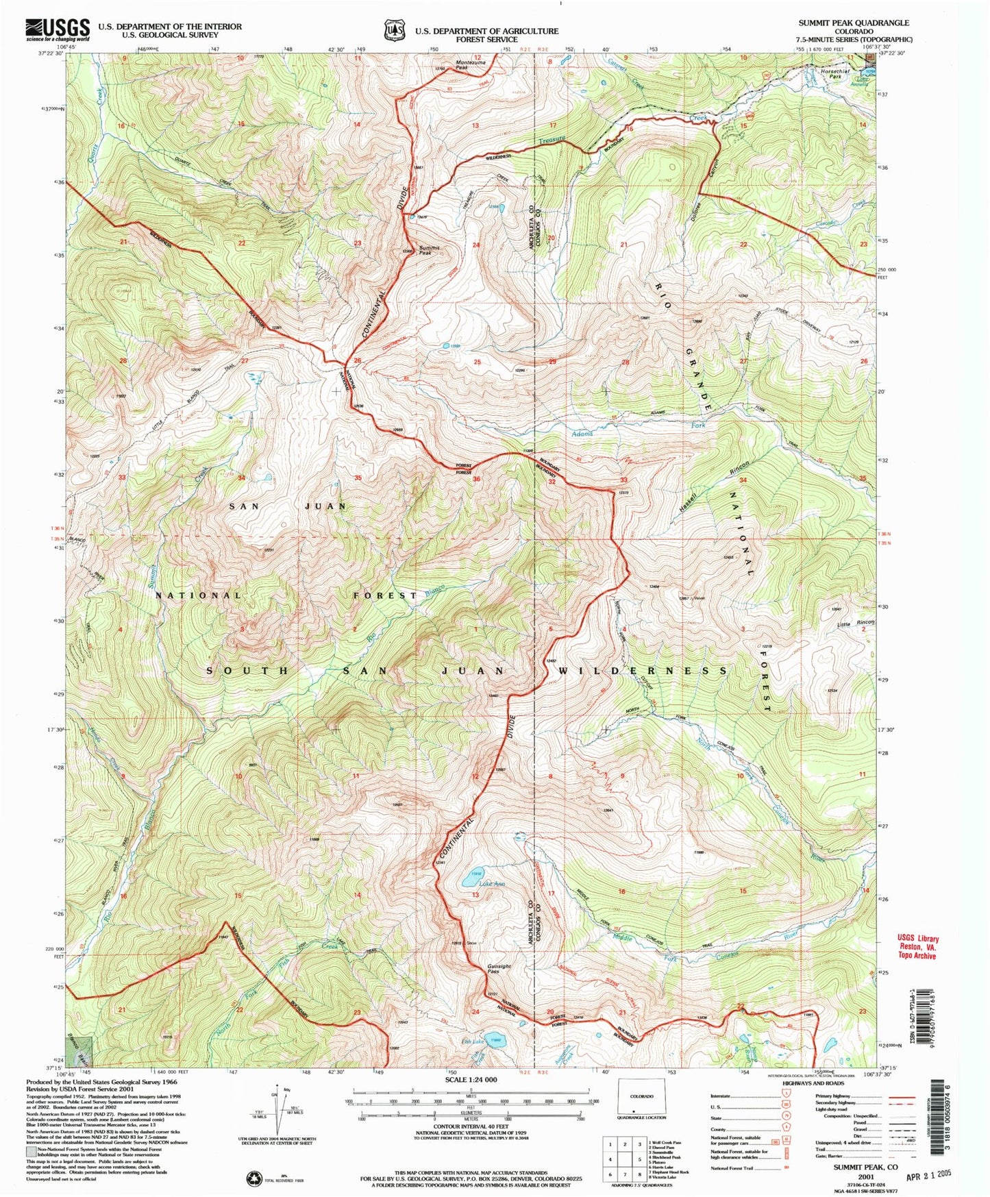 USGS Classic Summit Peak Colorado 7.5'x7.5' Topo Map Image