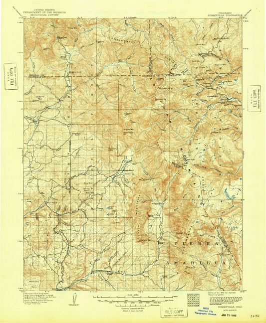 Historic 1915 Summitville Colorado 30'x30' Topo Map Image