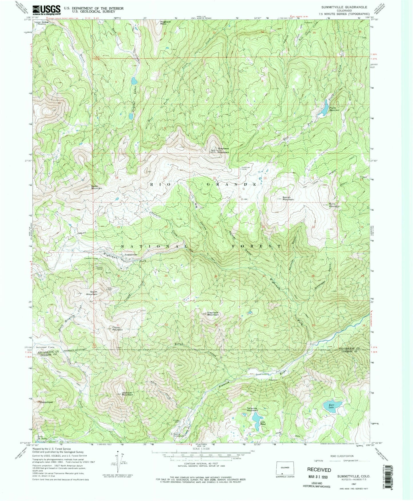 Classic USGS Summitville Colorado 7.5'x7.5' Topo Map Image