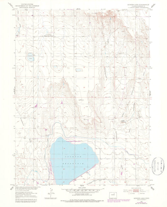 Classic USGS Sunken Lake Colorado 7.5'x7.5' Topo Map Image