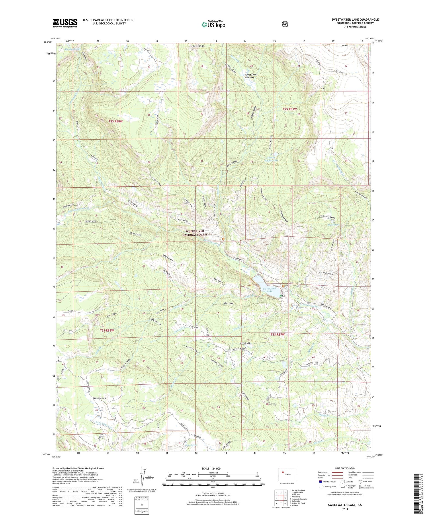 Sweetwater Lake Colorado US Topo Map Image