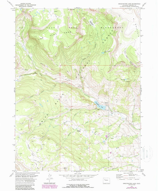 USGS Classic Sweetwater Lake Colorado 7.5'x7.5' Topo Map Image