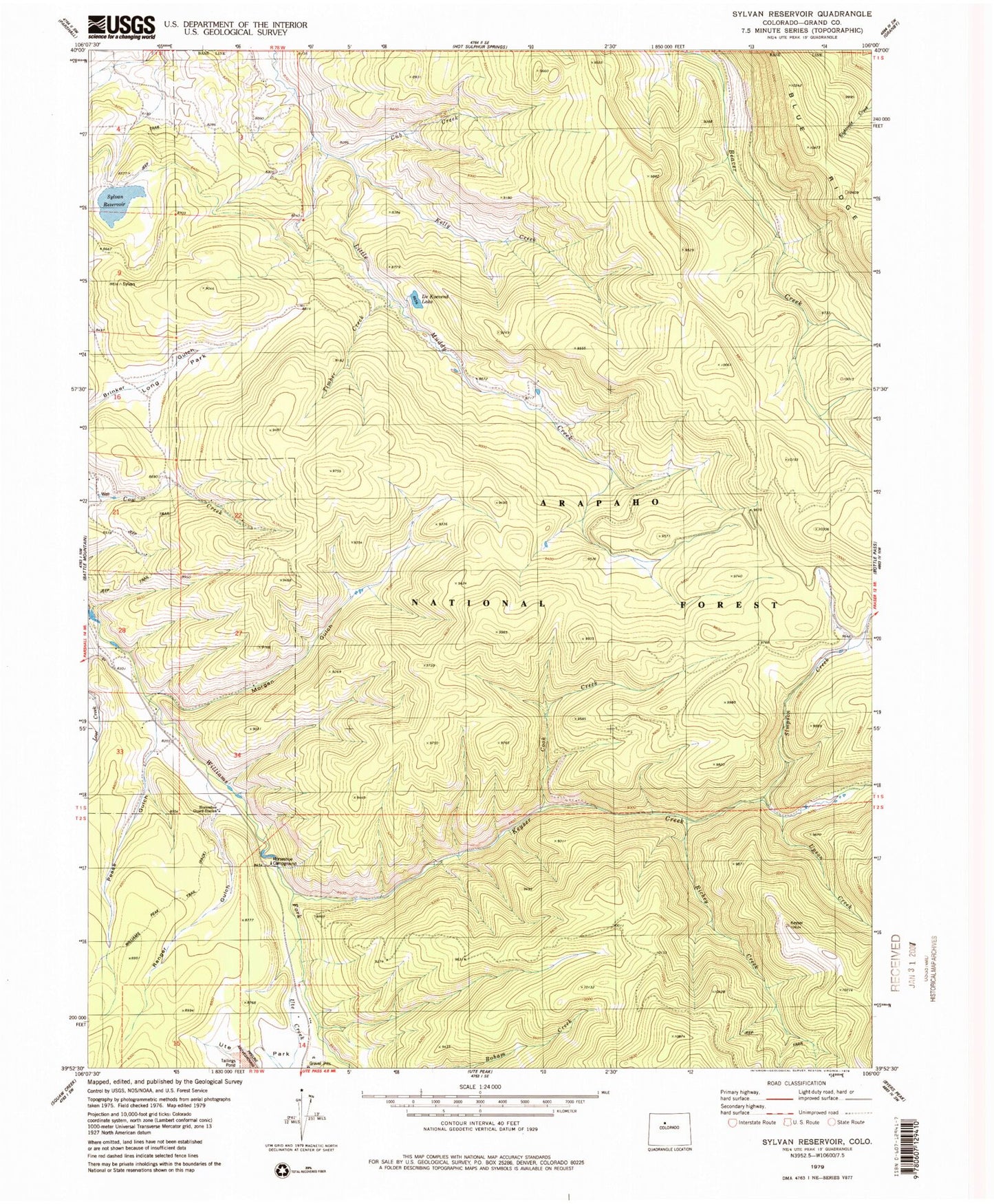Classic USGS Sylvan Reservoir Colorado 7.5'x7.5' Topo Map Image