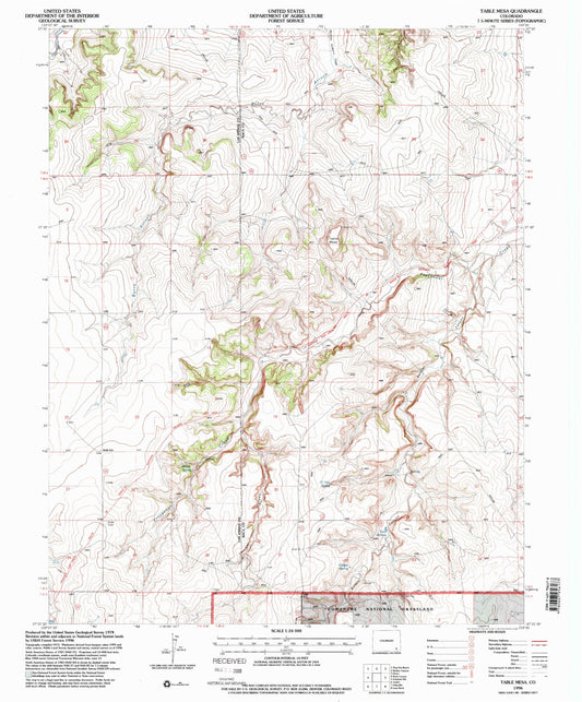 Classic USGS Table Mesa Colorado 7.5'x7.5' Topo Map Image