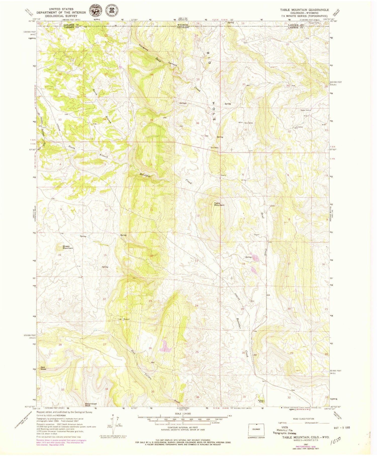 Classic USGS Table Mountain Colorado 7.5'x7.5' Topo Map Image