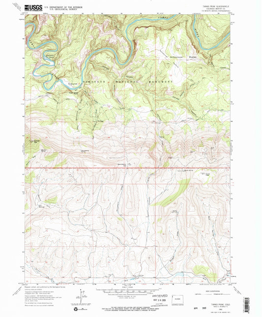 Classic USGS Tanks Peak Colorado 7.5'x7.5' Topo Map Image