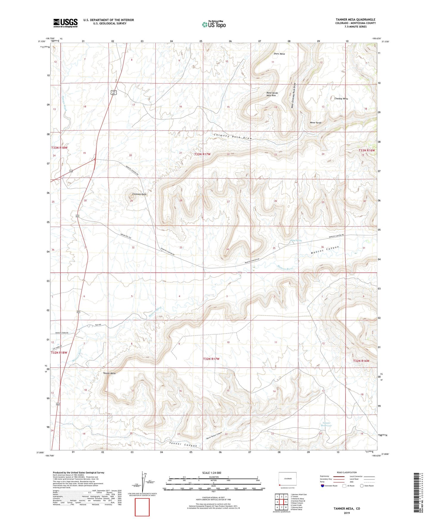 Tanner Mesa Colorado US Topo Map Image