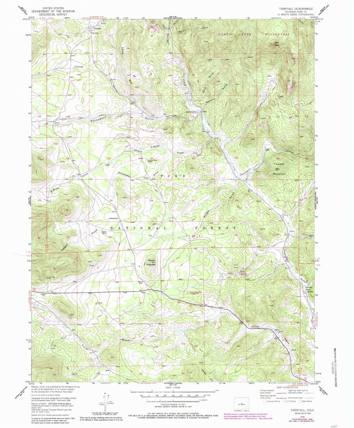 Classic USGS Tarryall Colorado 7.5'x7.5' Topo Map Image