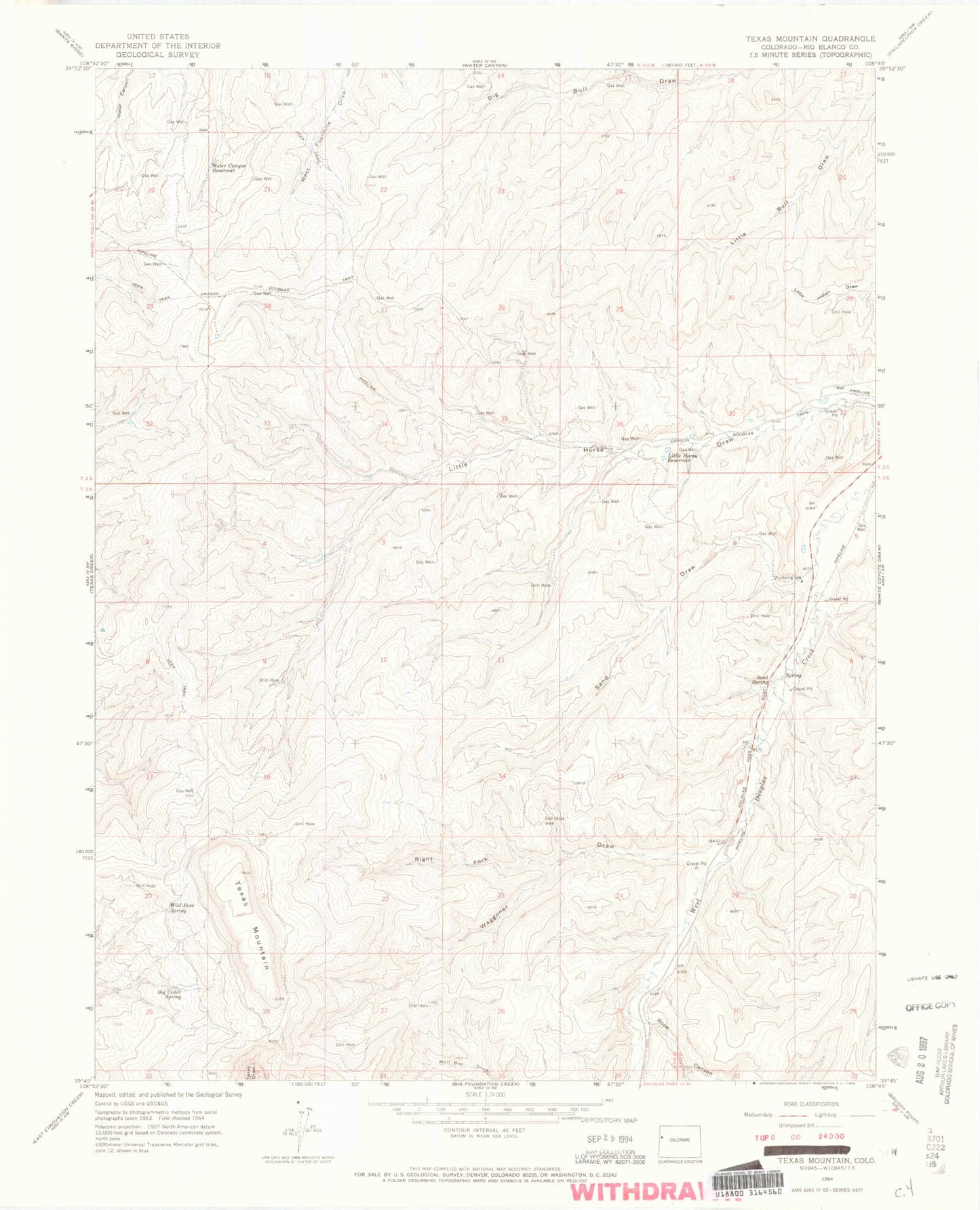 Classic USGS Texas Mountain Colorado 7.5'x7.5' Topo Map Image