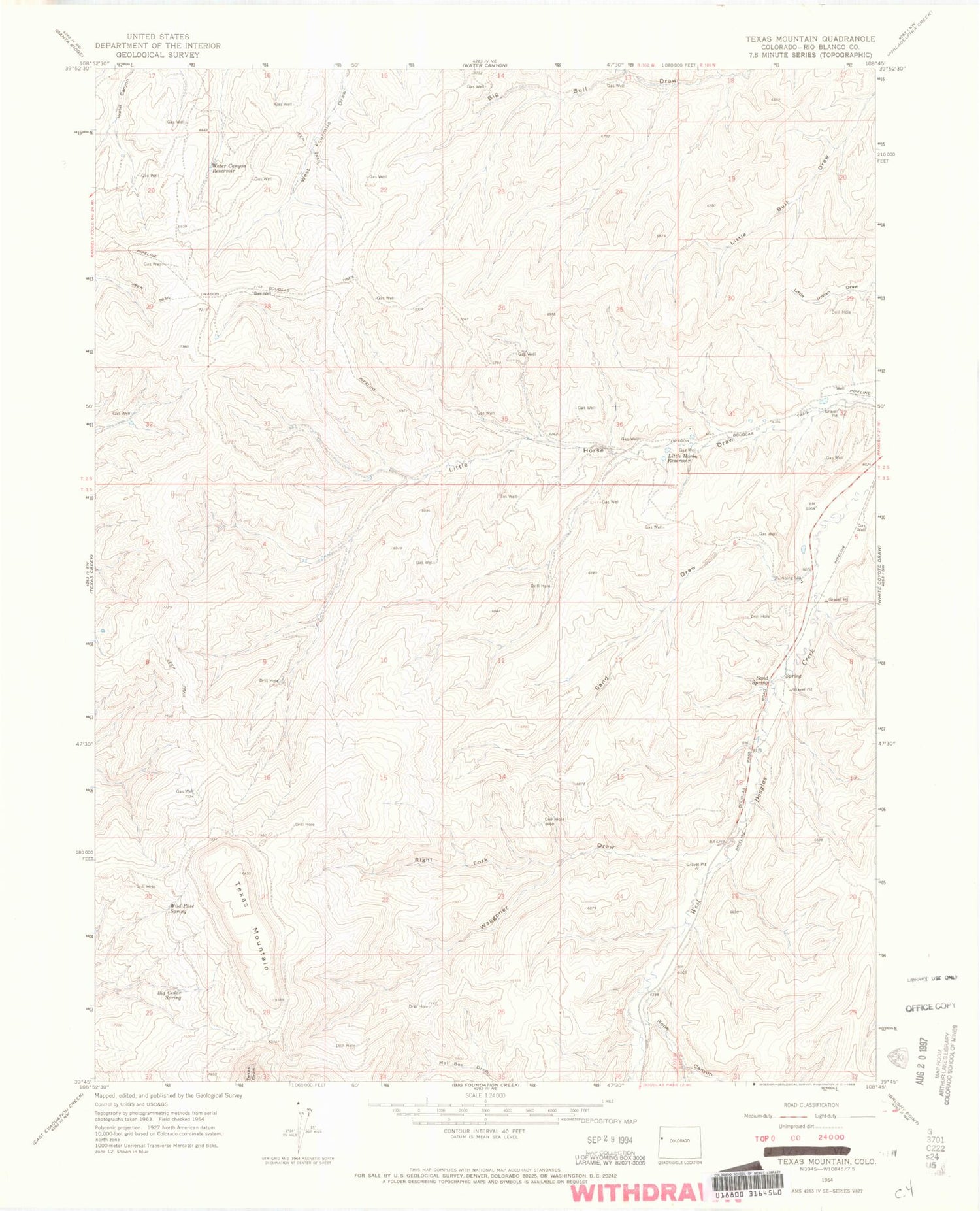 Classic USGS Texas Mountain Colorado 7.5'x7.5' Topo Map Image