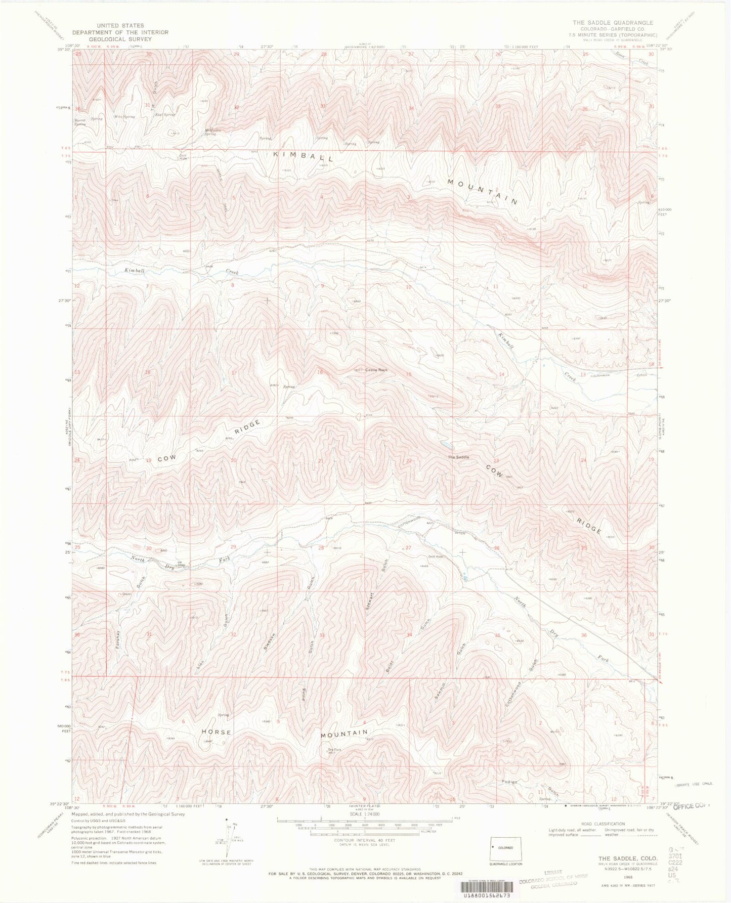 Classic USGS The Saddle Colorado 7.5'x7.5' Topo Map Image