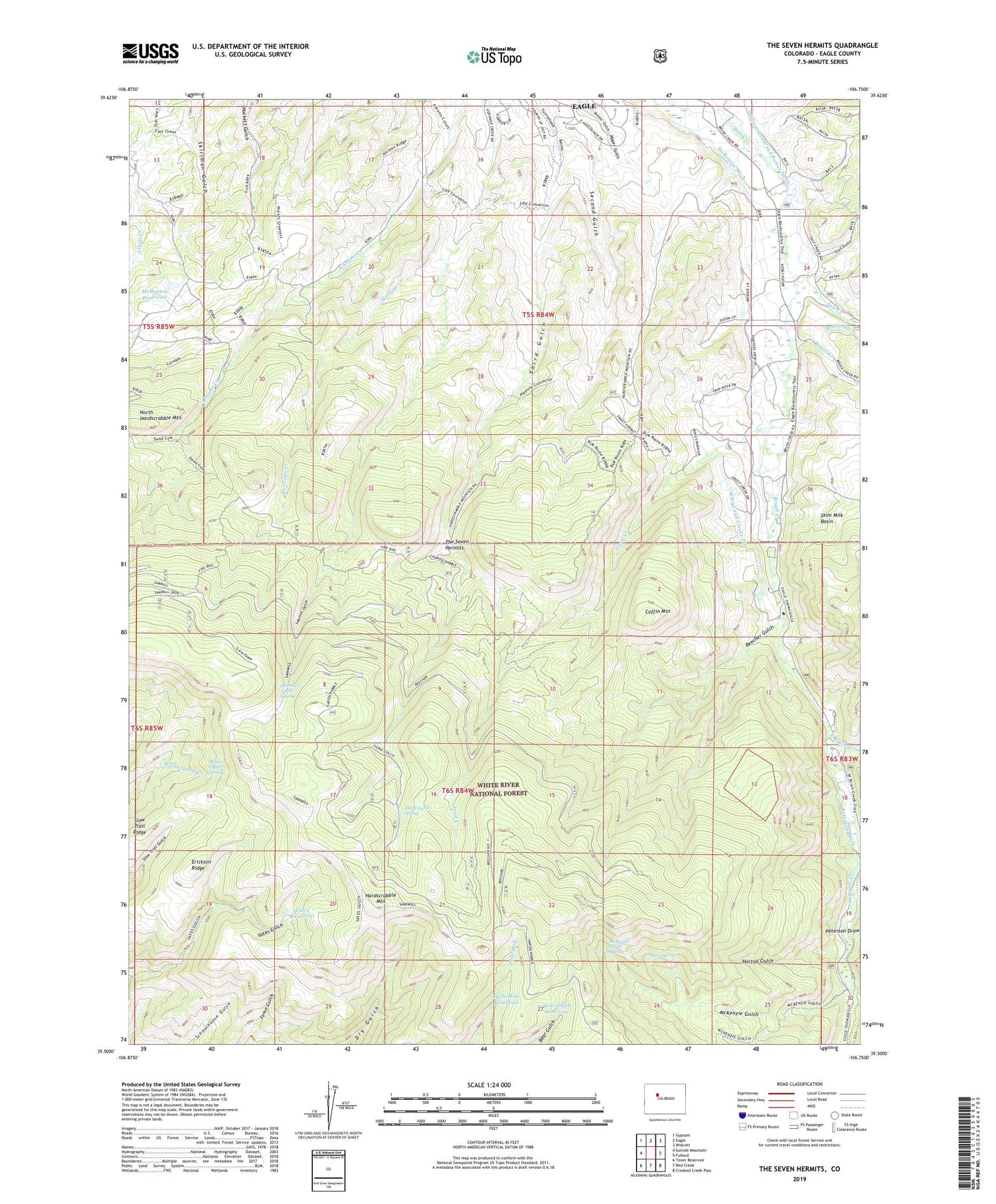 The Seven Hermits Colorado US Topo Map Image