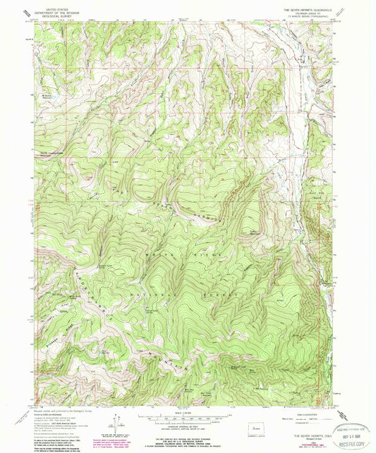 Classic USGS The Seven Hermits Colorado 7.5'x7.5' Topo Map Image