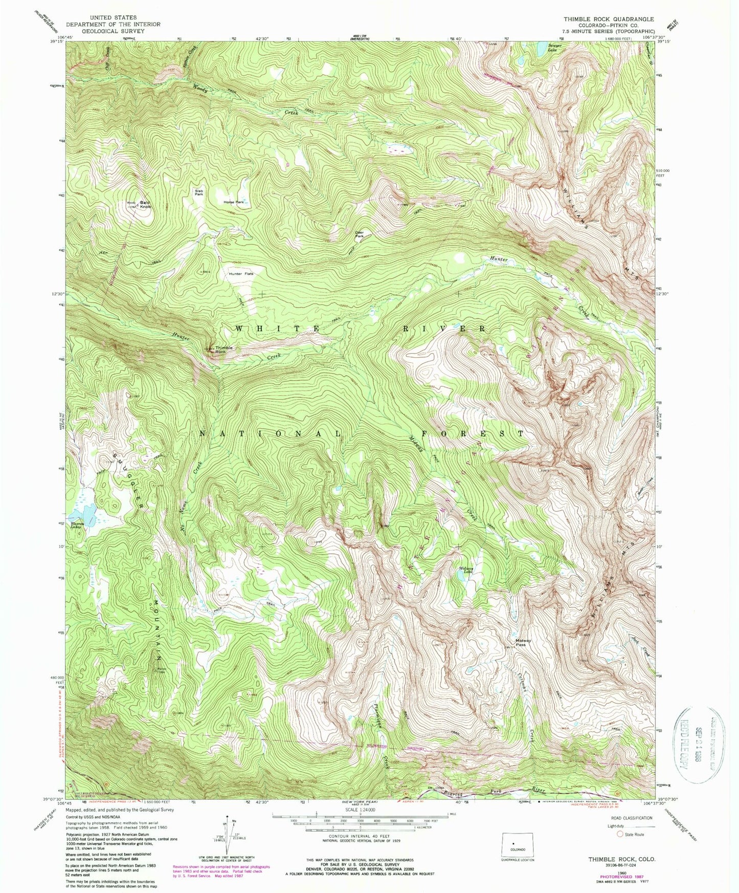 USGS Classic Thimble Rock Colorado 7.5'x7.5' Topo Map Image