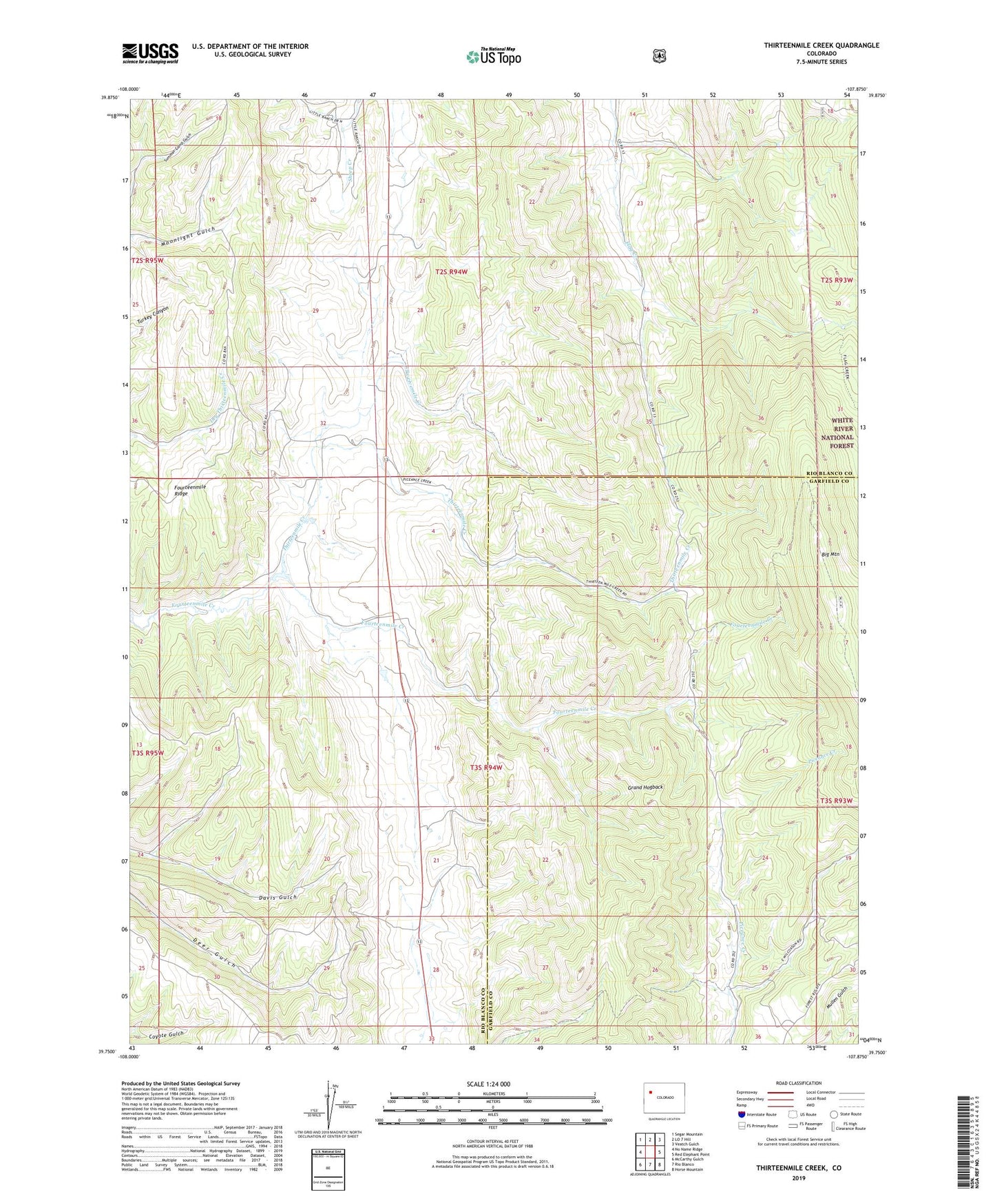 Thirteenmile Creek Colorado US Topo Map Image