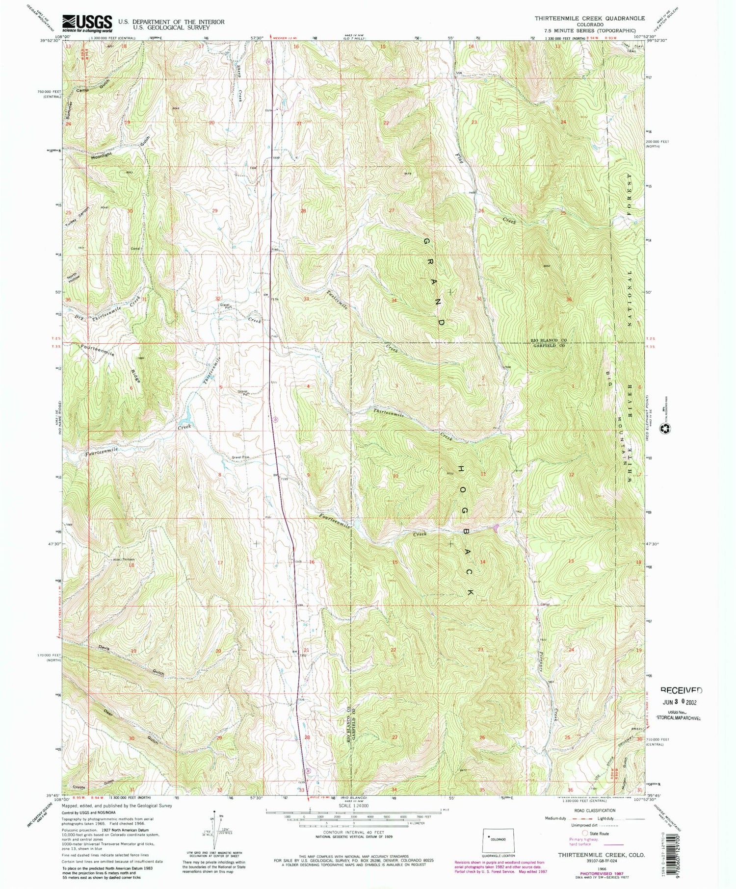 Classic USGS Thirteenmile Creek Colorado 7.5'x7.5' Topo Map Image